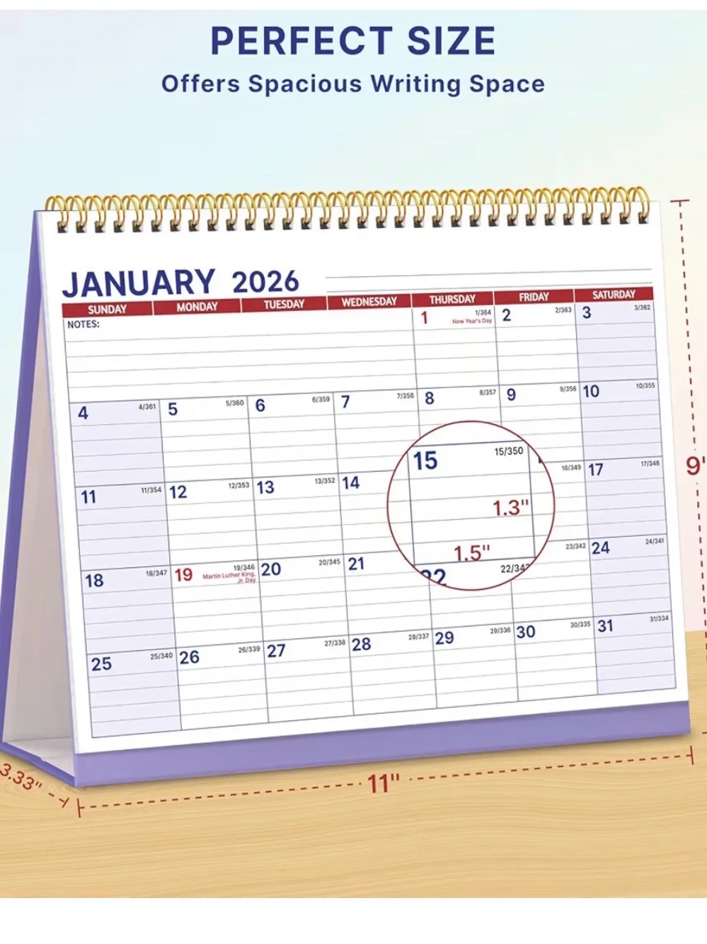Undated Purple Desk Calendar Wall Planner - Home Office
